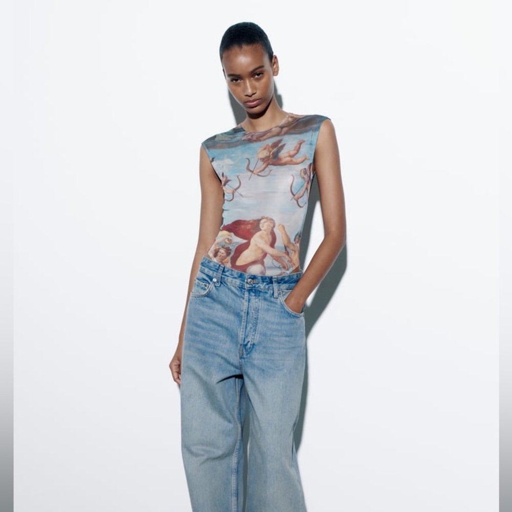 Zara printed sheer bodysuit